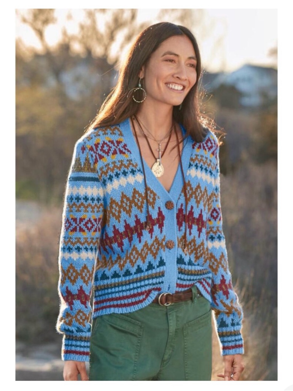 Sundance Folk Tale Cardigan XL excellent condition Fair Isle button up
